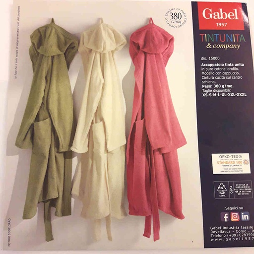 Gabel accappatoio in spugna gr 380 - XS S M L XL 2XL 3XL